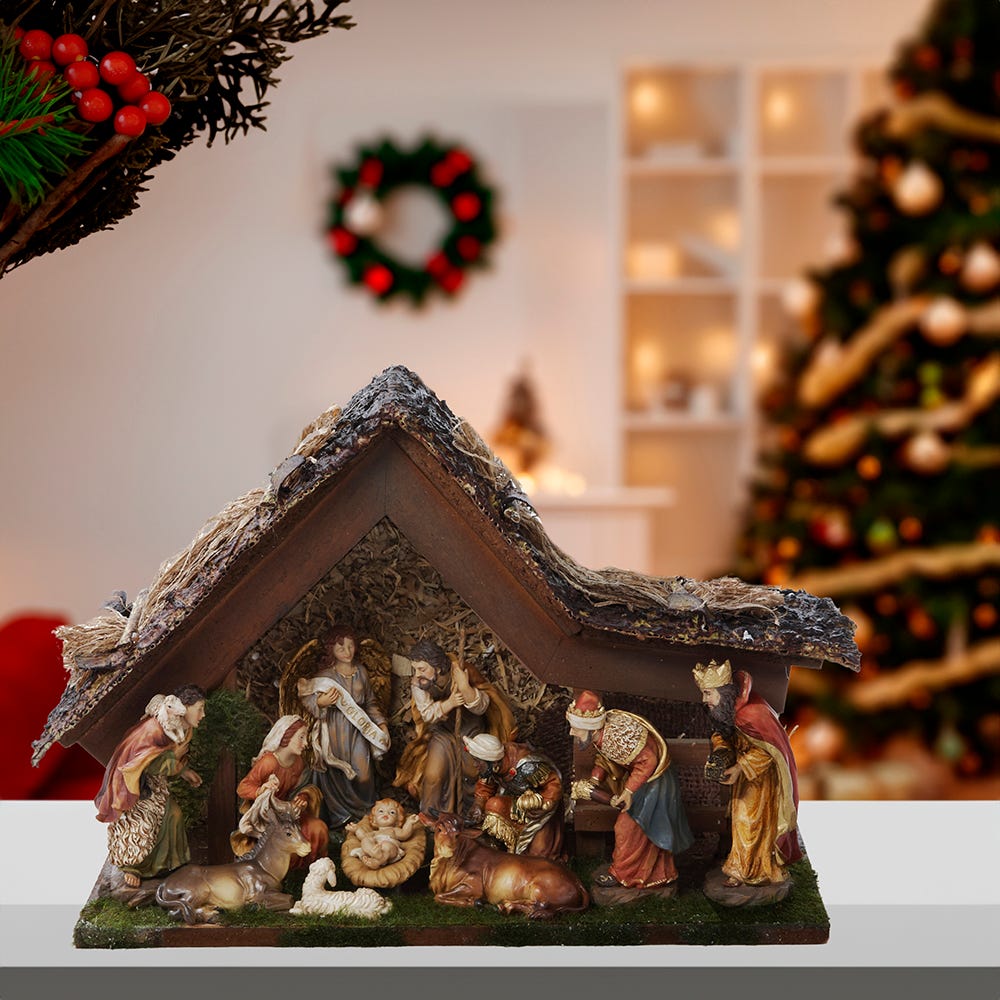 Kurt S. Adler Musical LED Lighted Nativity Set With Stable, 11-Piece Set