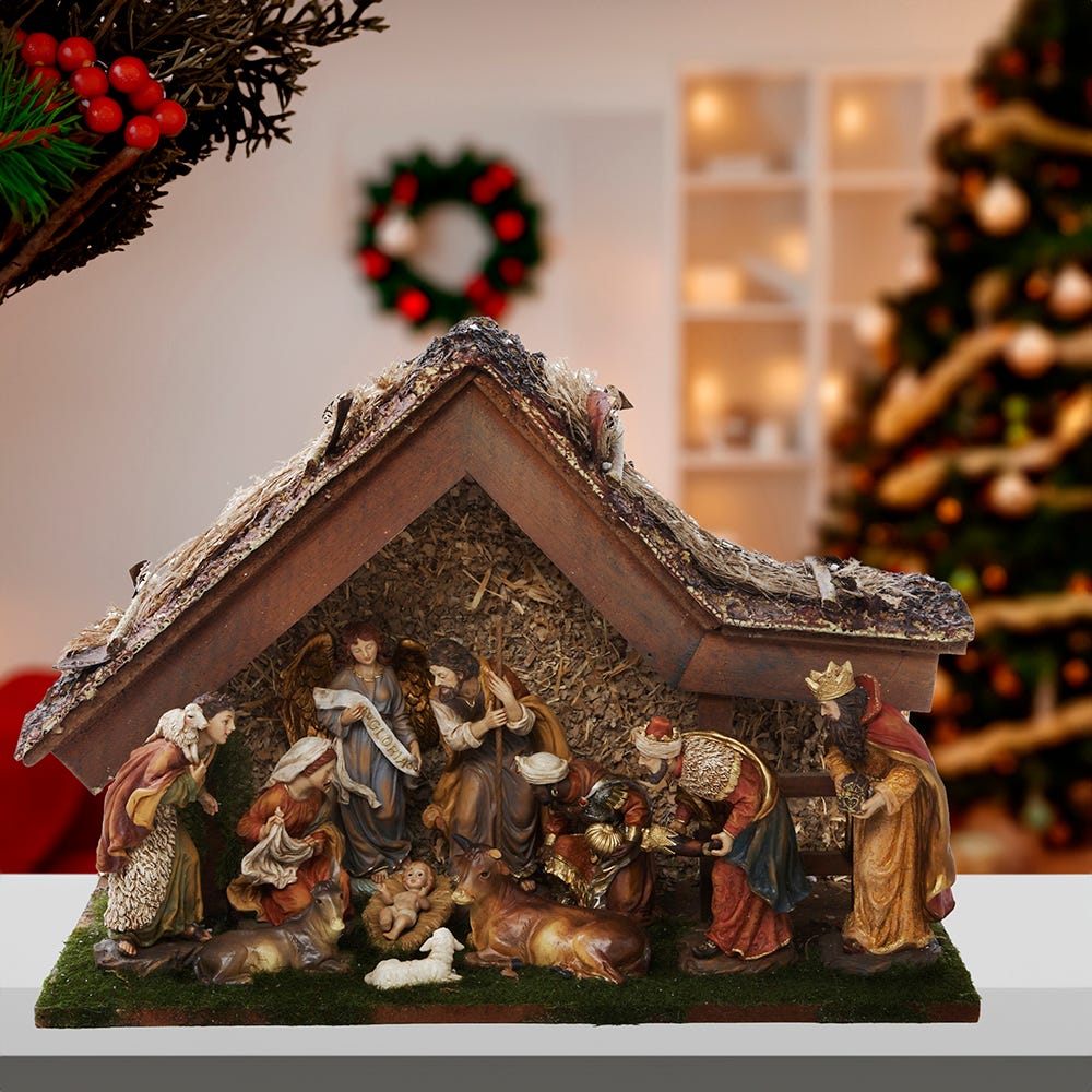 Kurt S. Adler Nativity Set With Stable, 11-Piece Set