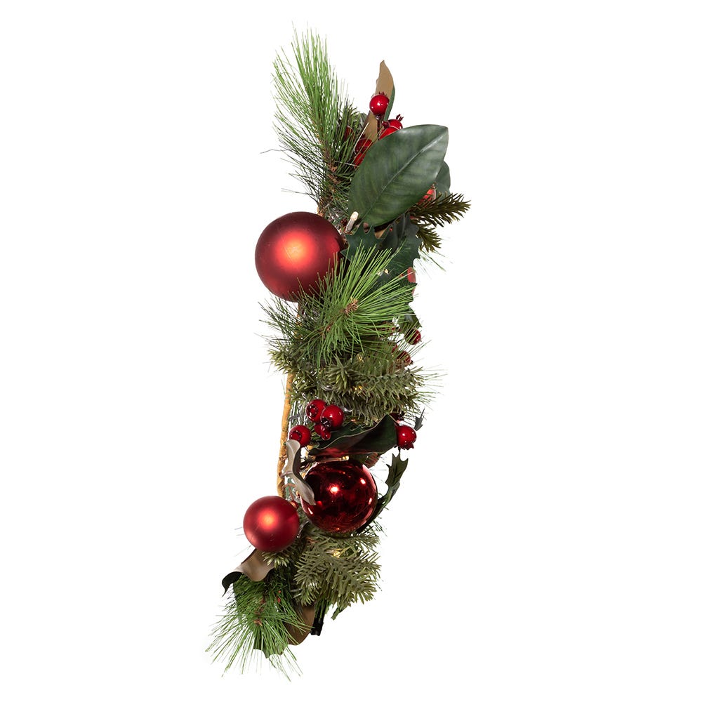 Kurt S. Adler 22“ Battery-Operated Pre-Lit Warm White LED Red Berries and Ball Ornaments Wreath