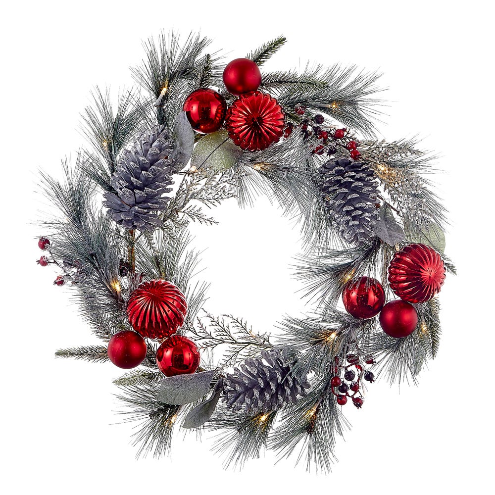 Kurt S. Adler 22β Battery-Operated Pre-Lit Warm White LED Silver Decorated Wreath