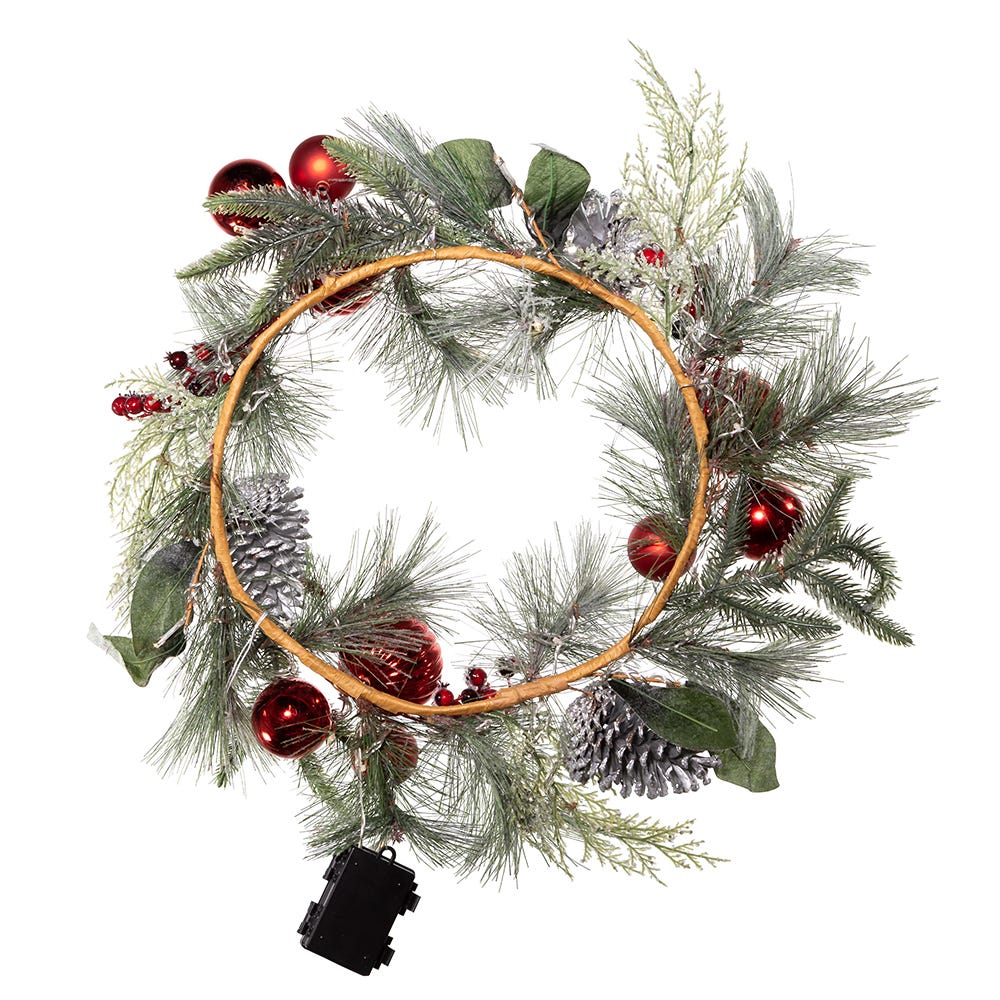 Kurt S. Adler 22“ Battery-Operated Pre-Lit Warm White LED Silver Decorated Wreath