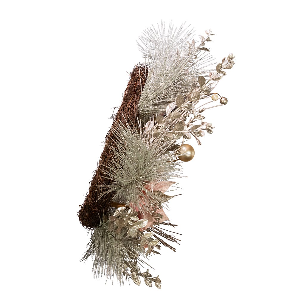 Kurt S. Adler 20“ Un-Lit Pink and Gold Poinsettia Wreath