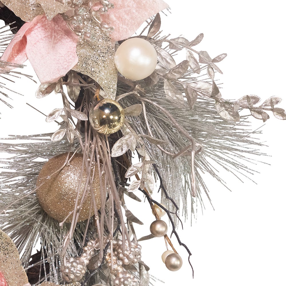 Kurt S. Adler 20“ Un-Lit Pink and Gold Poinsettia Wreath