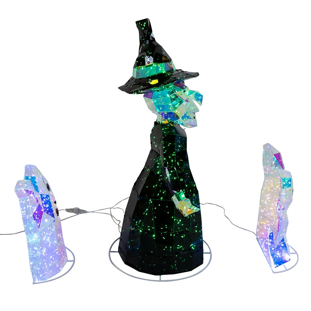 Kurt S. Adler 12“-22“ Lighted Magical Iridescence Holographic Witch & Two Ghosts, 3-Piece Set