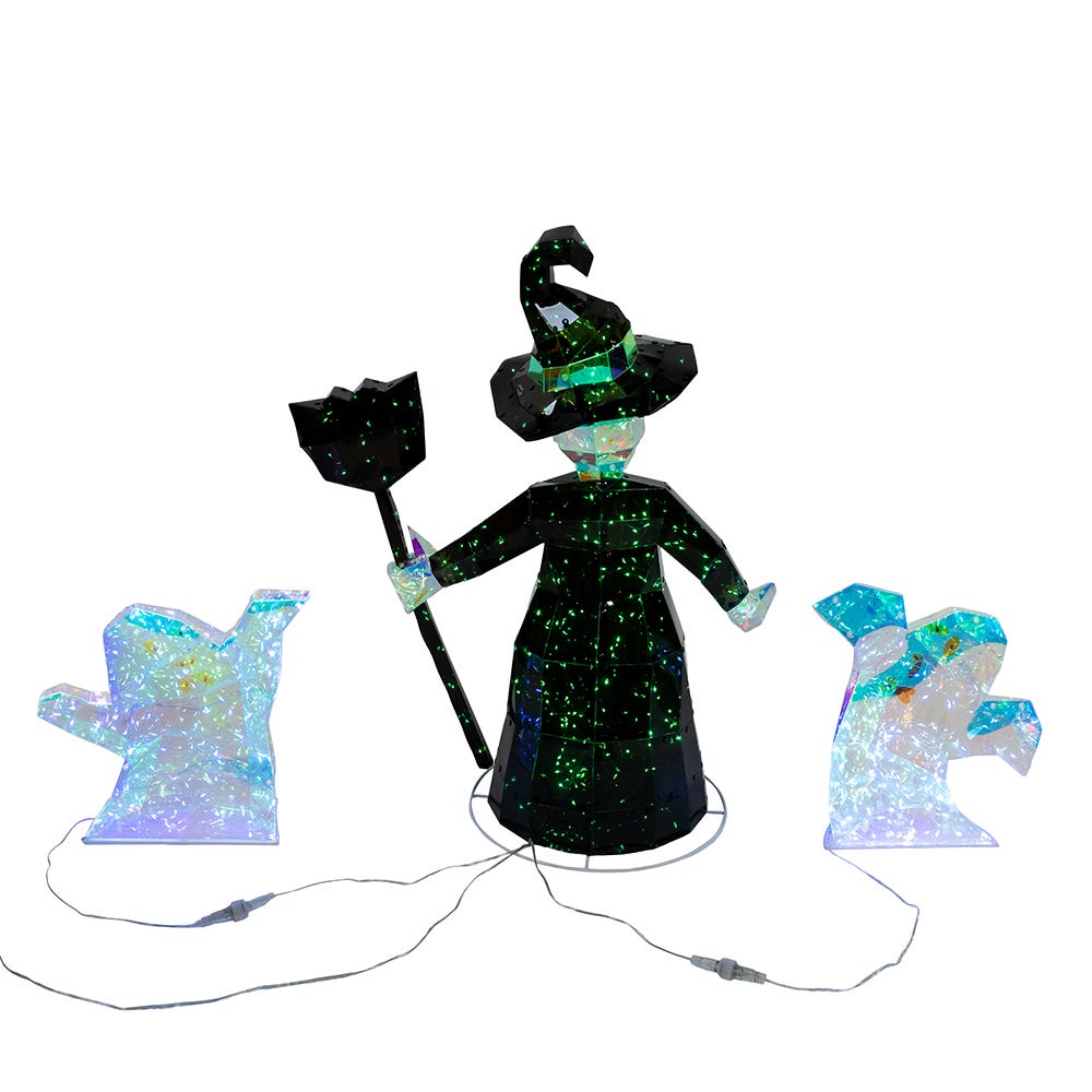 Kurt S. Adler 12“-22“ Lighted Magical Iridescence Holographic Witch & Two Ghosts, 3-Piece Set