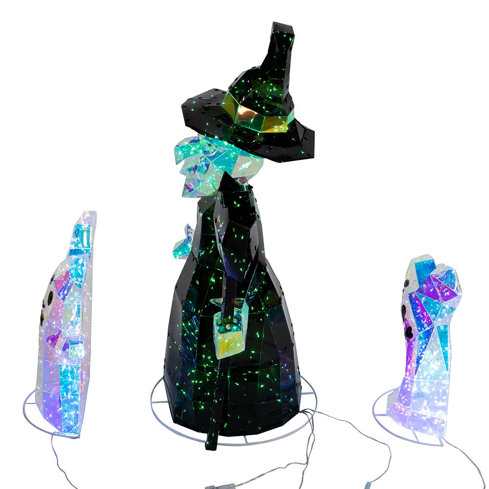 Kurt S. Adler 12“-22“ Lighted Magical Iridescence Holographic Witch & Two Ghosts, 3-Piece Set