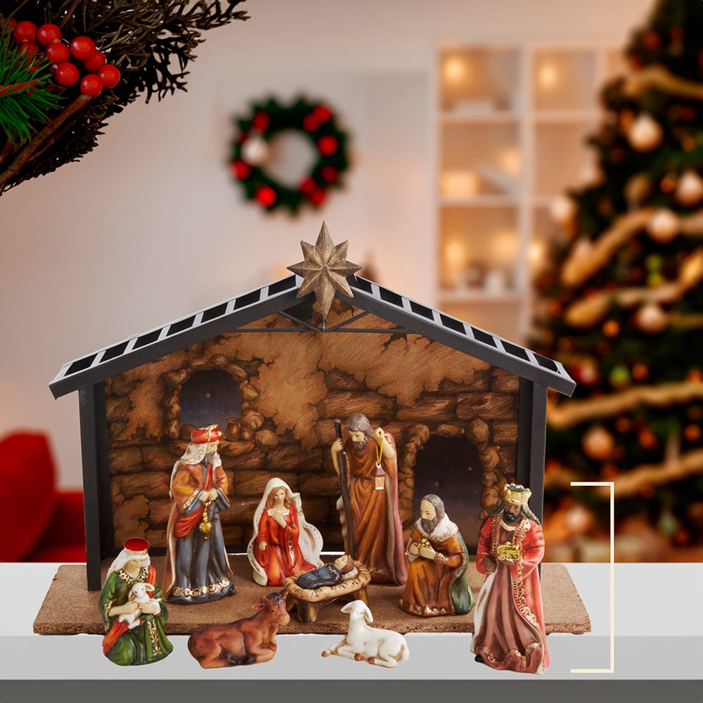 Kurt S. Adler Porcelain Nativity Set With Stable, 10-Piece Set