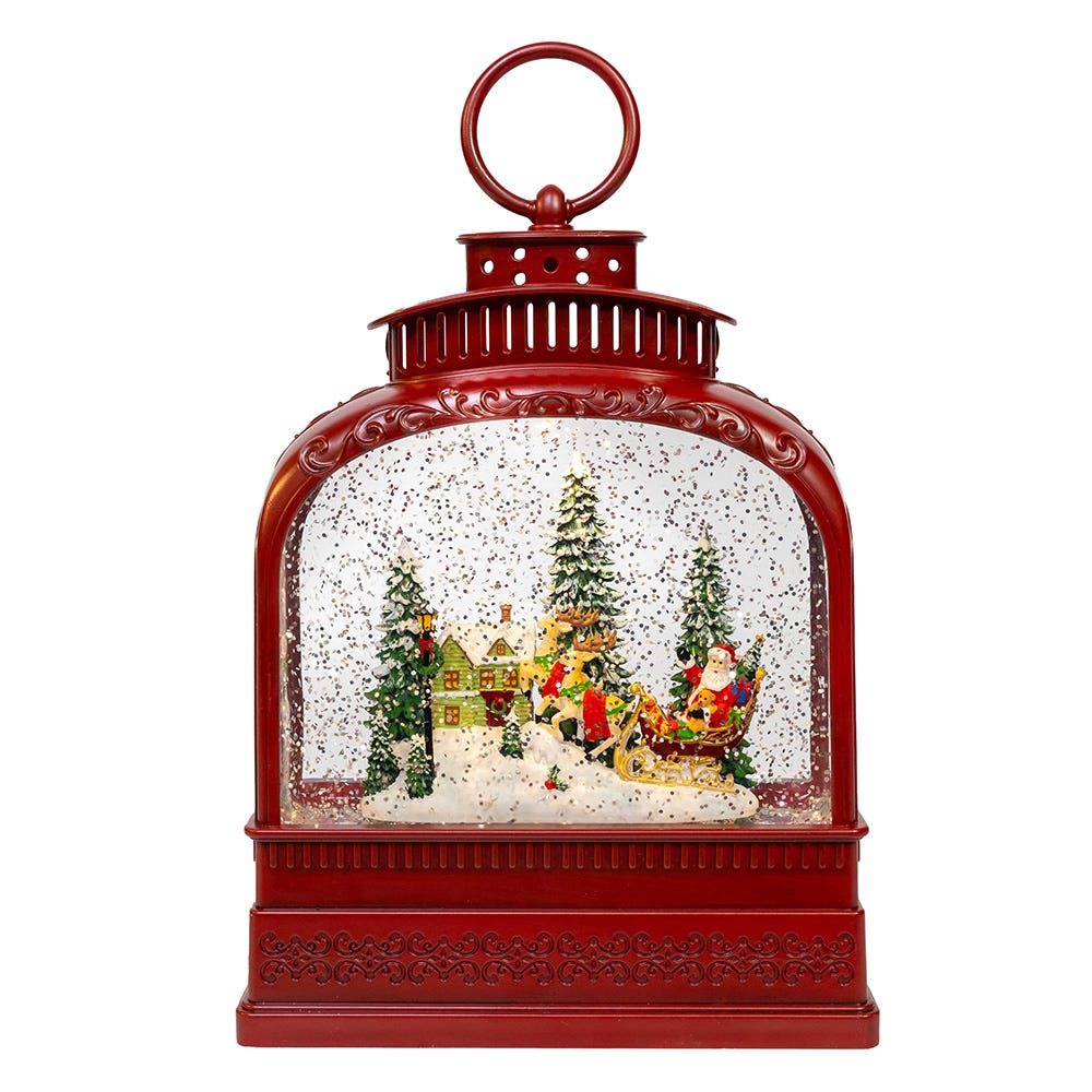 Kurt S. Adler 8.5“ Battery Operated USB LED Lighted Santa On Sleigh Lantern With Spinning Glitter Water