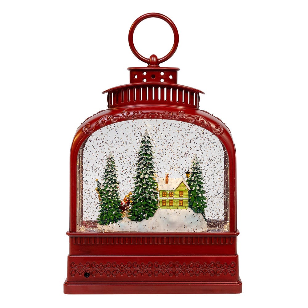 Kurt S. Adler 8.5“ Battery Operated USB LED Lighted Santa On Sleigh Lantern With Spinning Glitter Water
