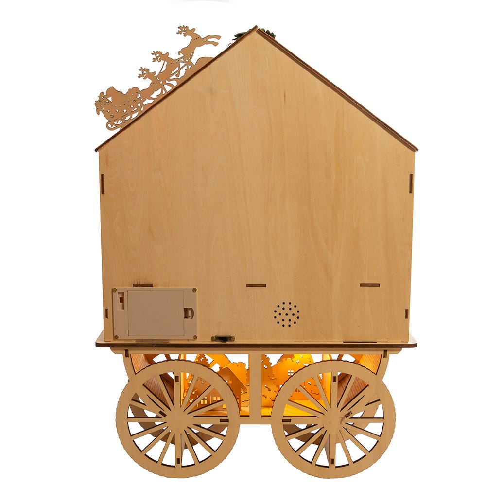 Kurt S. Adler Battery-Operated Light-Up LED Musical Wooden Wagon Christmas Village Scene