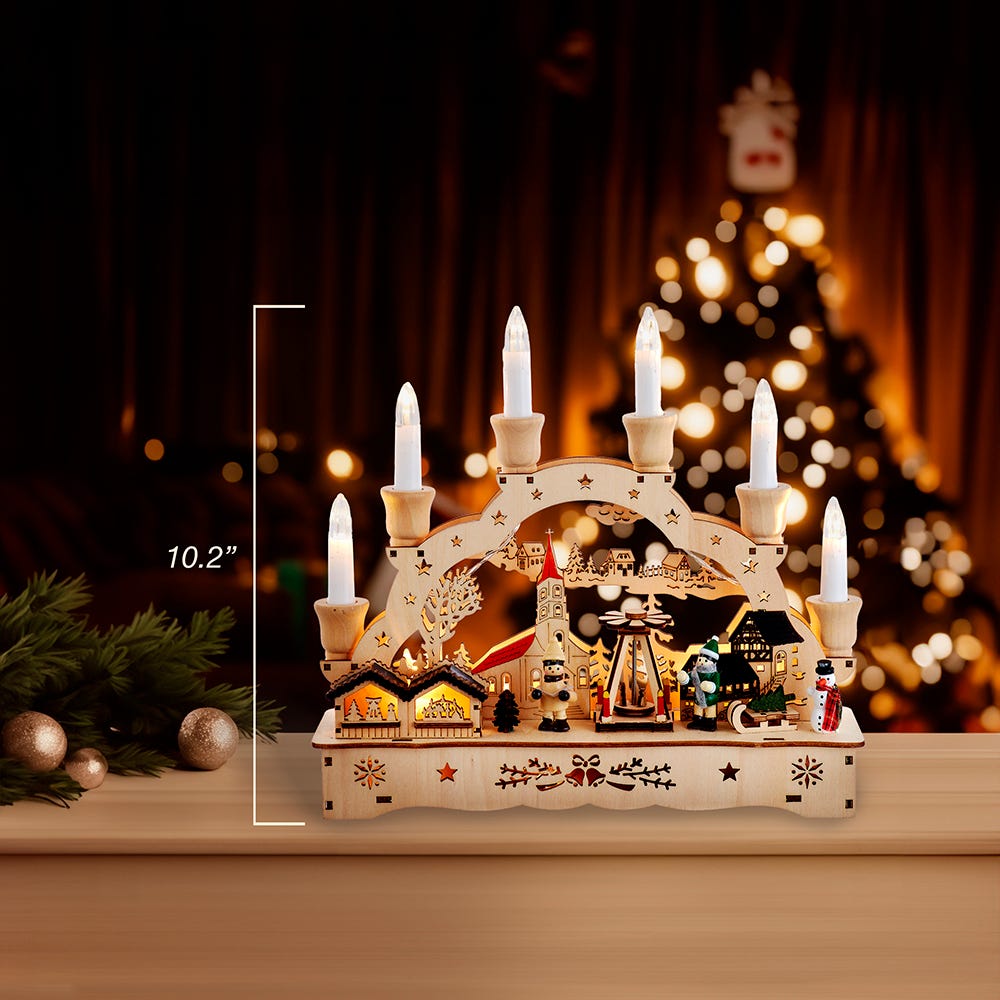 Kurt S. Adler 10.25“ Wooden LED Light-Up Musical/Motion Christmas Village