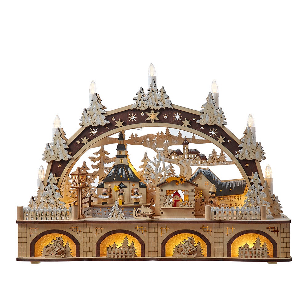 Kurt S. Adler 17.72β Wooden LED Light-Up Christmas Village With Candle