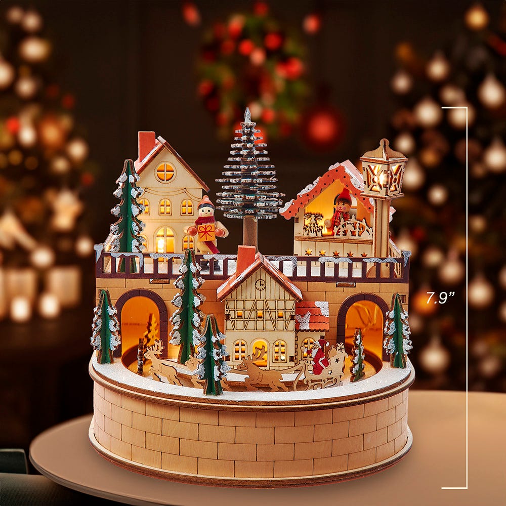 Kurt S. Adler 7.87“ Wooden LED Light-Up Santa Musical Christmas Village