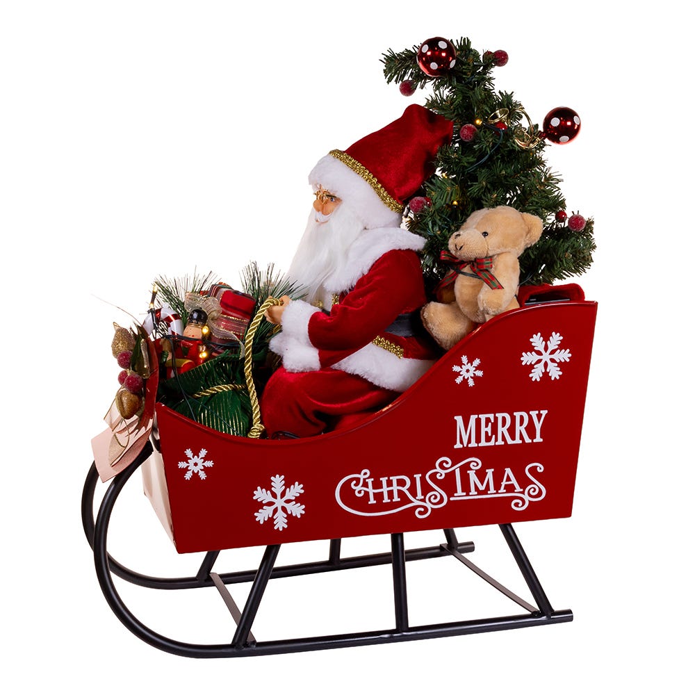 Kurt S. Adler 24“ Battery Operated Musical LED Santa In Metal Sleigh Table Piece