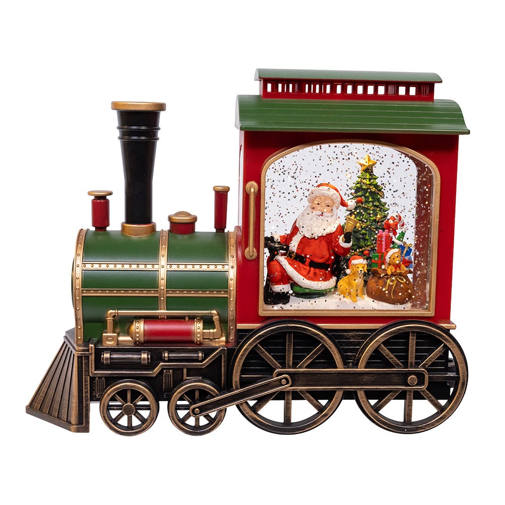 Kurt S. Adler 7.625“ Battery Operated LED Lighted Santa Train With Spinning Glitter Water