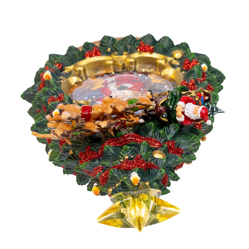 Kurt S. Adler 13.5“ Battery Operated USB LED Lighted Santa & Deer Treetop With Spinning Glitter Water