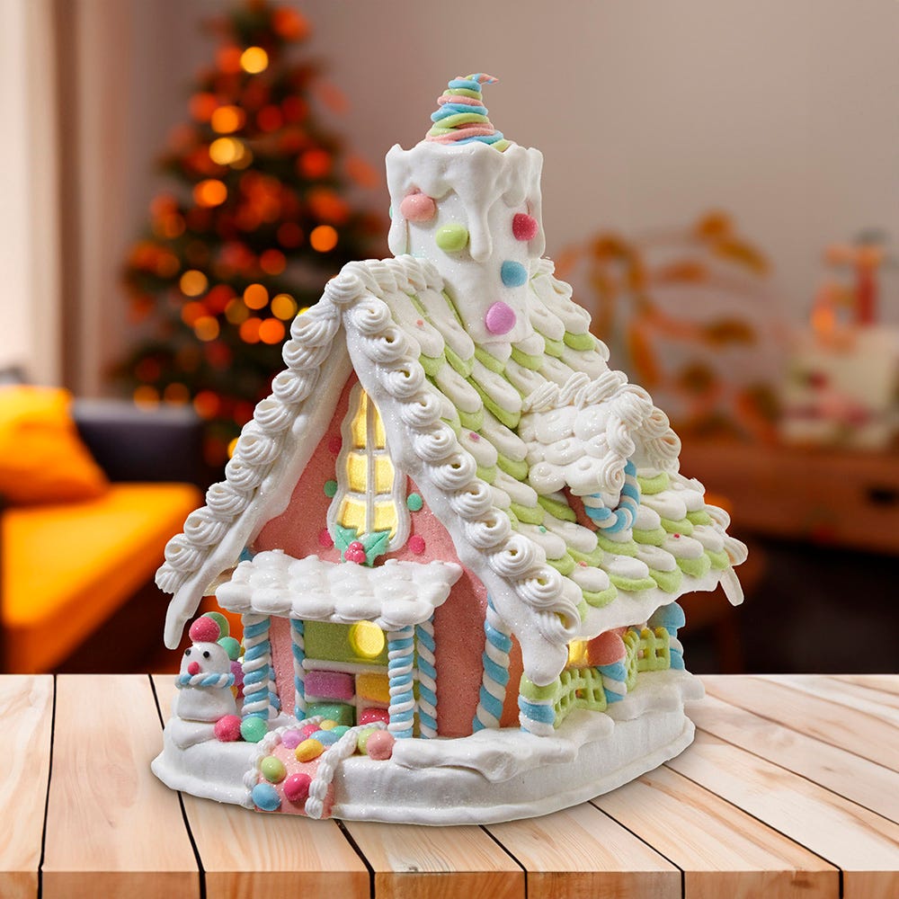 Kurt S. Adler Battery-Operated LED Light Up Pastel Gingerbread House