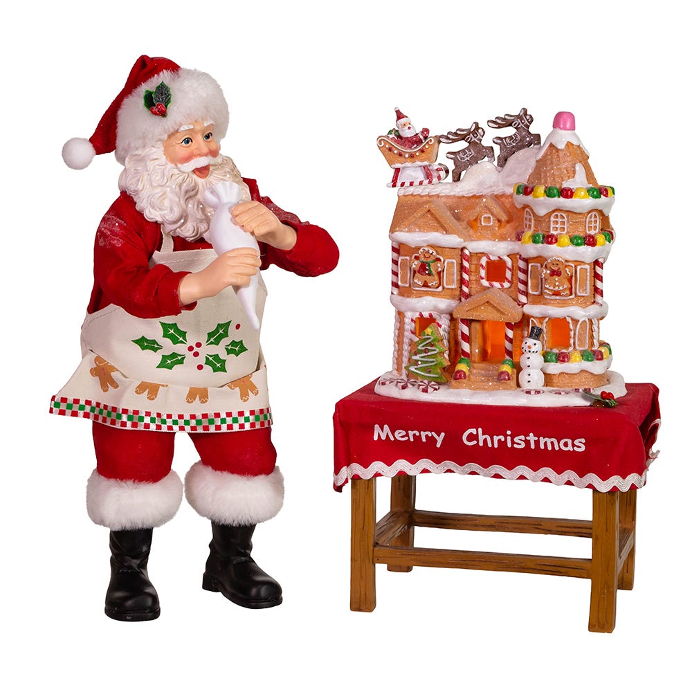 Kurt S. Adler 10.5“ Fabriché™ Battery-Operated Santa With Gingerbread Houses, 2-Piece Set