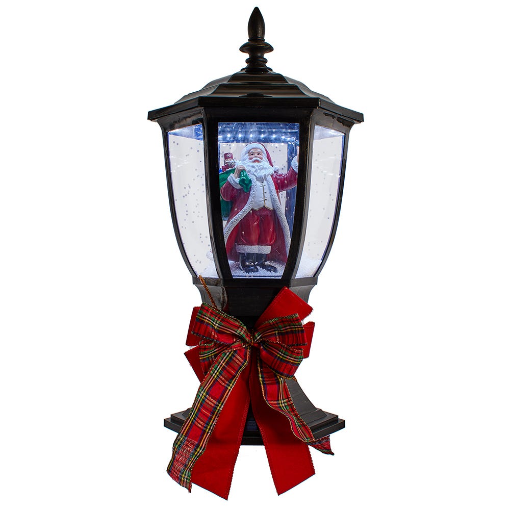 Kurt S. Adler 12“ Lighted Musical Santa Lamp Post With Snow Effect