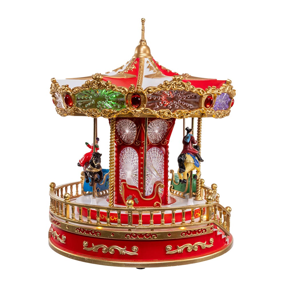 Kurt S. Adler 11.1“ Battery Operated Multicolor LED Lighted Musical Santa Carousel With Motion Table Piece
