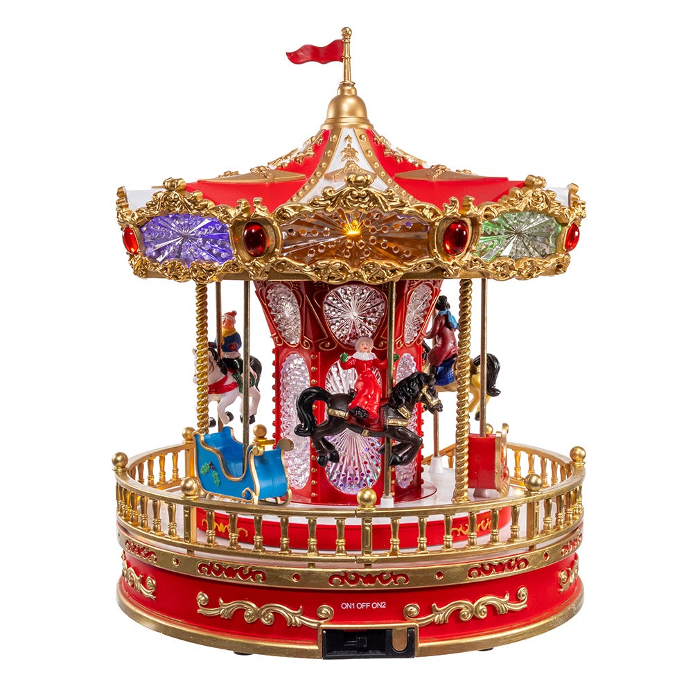 Kurt S. Adler 11.1“ Battery Operated Multicolor LED Lighted Musical Santa Carousel With Motion Table Piece