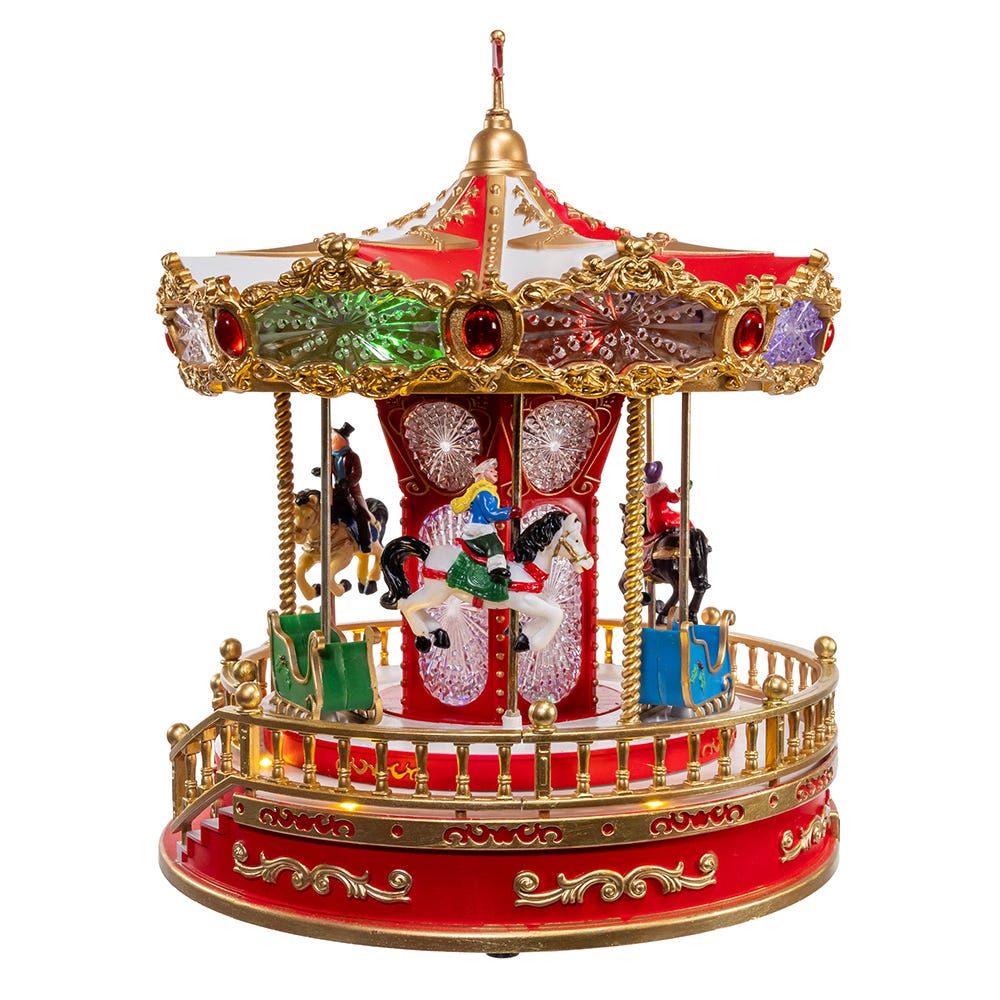 Kurt S. Adler 11.1“ Battery Operated Multicolor LED Lighted Musical Santa Carousel With Motion Table Piece