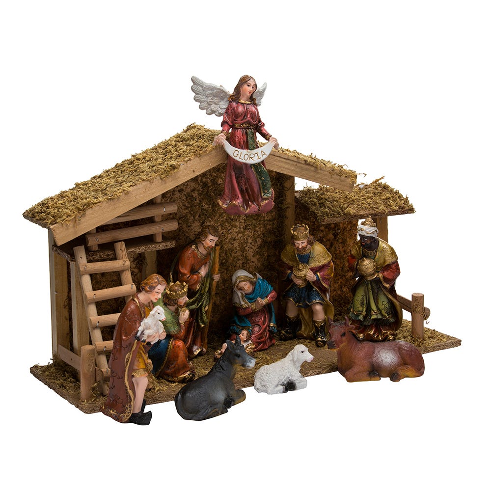 Kurt S. Adler Nativity Set With Wooden Stable, 12-Piece Set