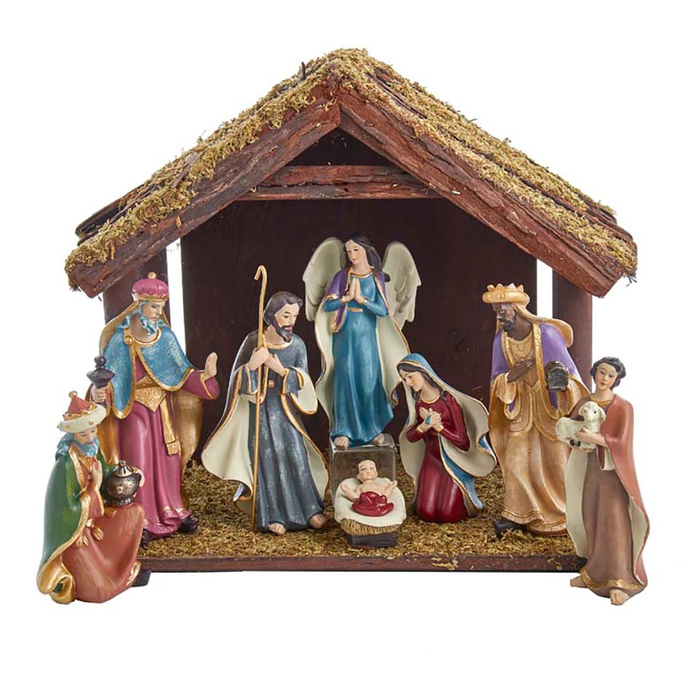 Kurt S. Adler Nativity Set With Wooden Stable, 8-Pieces