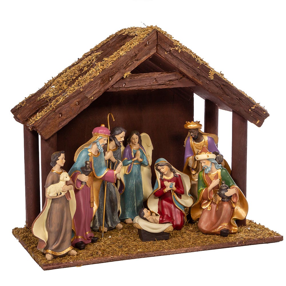 Kurt S. Adler Nativity Set With Wooden Stable, 8-Pieces