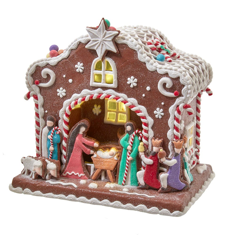 Kurt S. Adler Battery-Operated Light Up Nativity Gingerbread House
