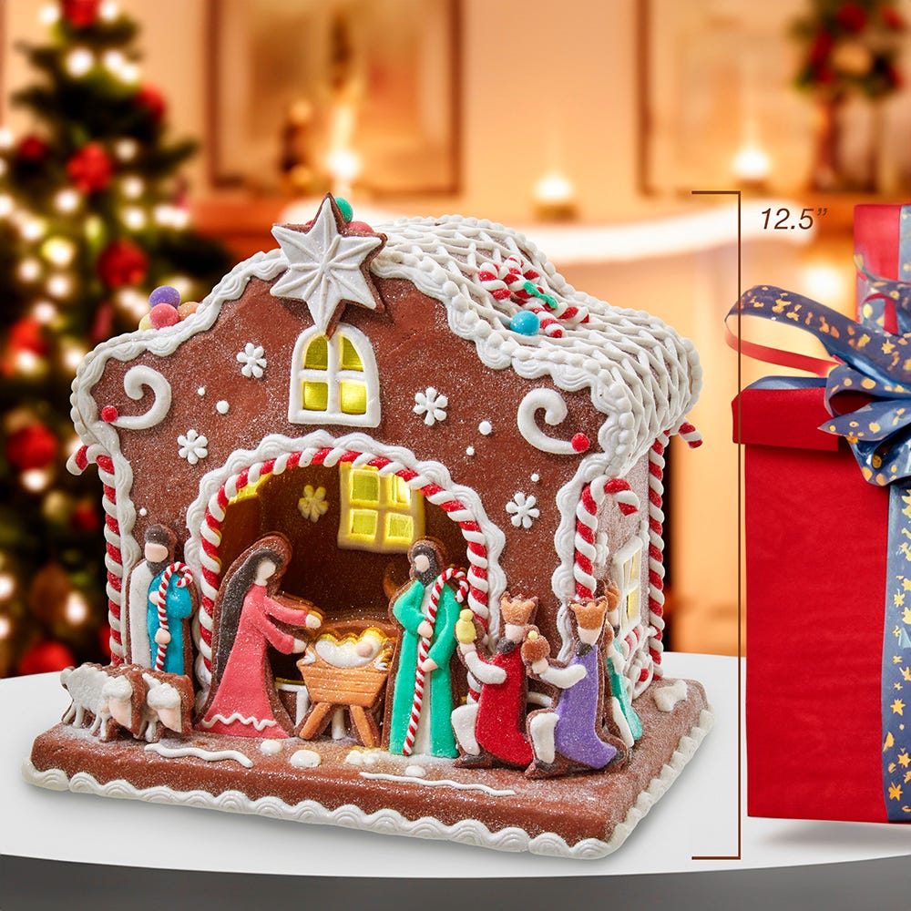 Kurt S. Adler Battery-Operated Light Up Nativity Gingerbread House