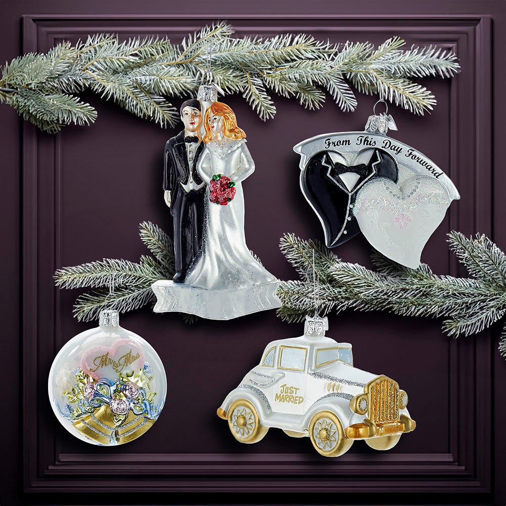 Kurt S. Adler Noble Gems™ Wedding Boxed Glass Ornaments, 4-Piece Box Set