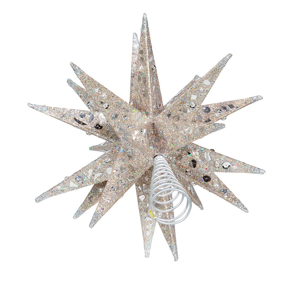 Kurt S. Adler 12“ Un-Lit Champagne and Silver Glittered Moravian Star Treetop
