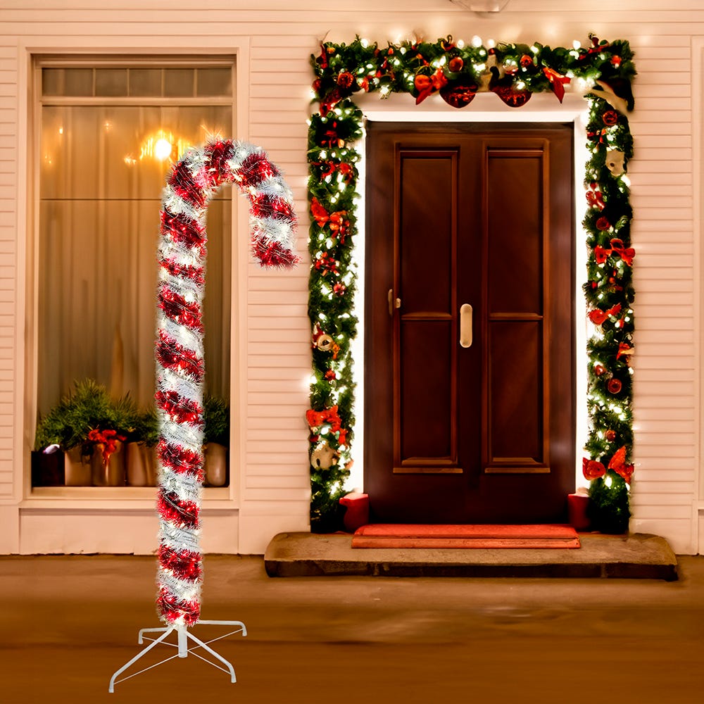Kurt S. Adler 6' Pre-Lit Tinsel LED Candy Cane