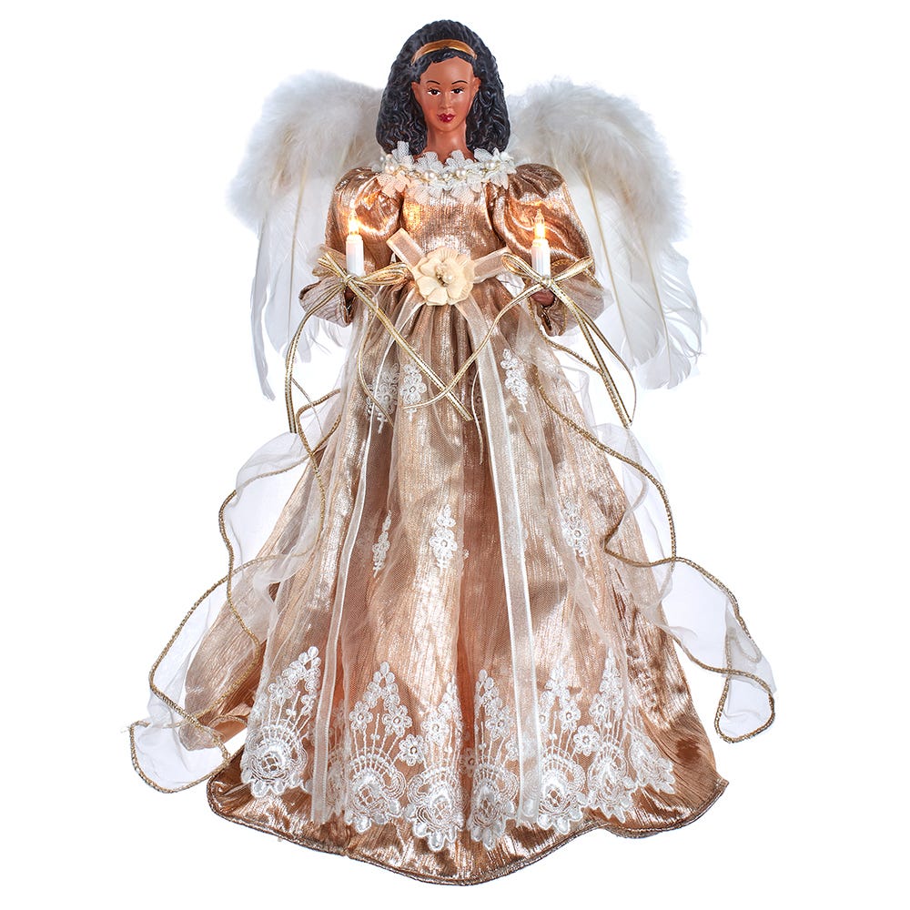 Kurt S. Adler 16β UL 10-Light White & Rose Gold African American Angel Treetop
