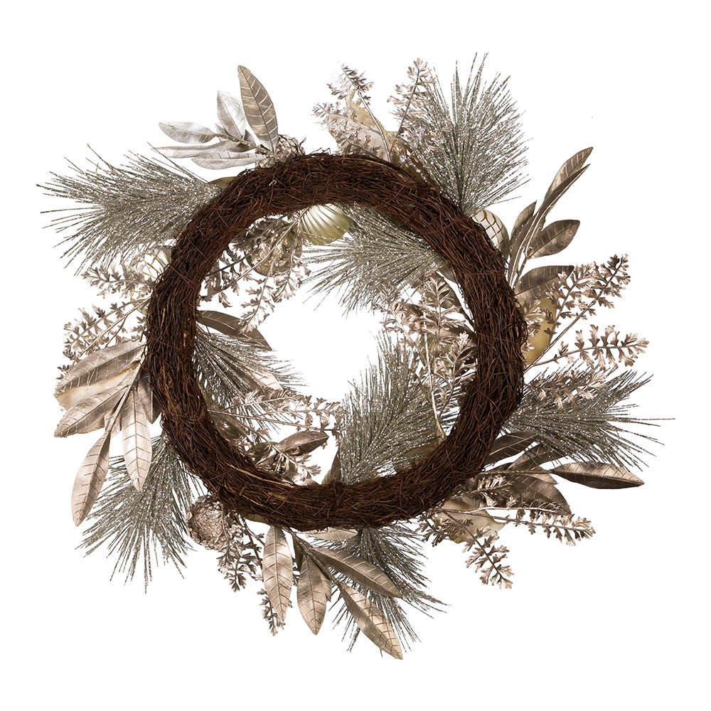 Kurt S. Adler 24“ Un-Lit Silver and Gold Champagne Rattan Wreath