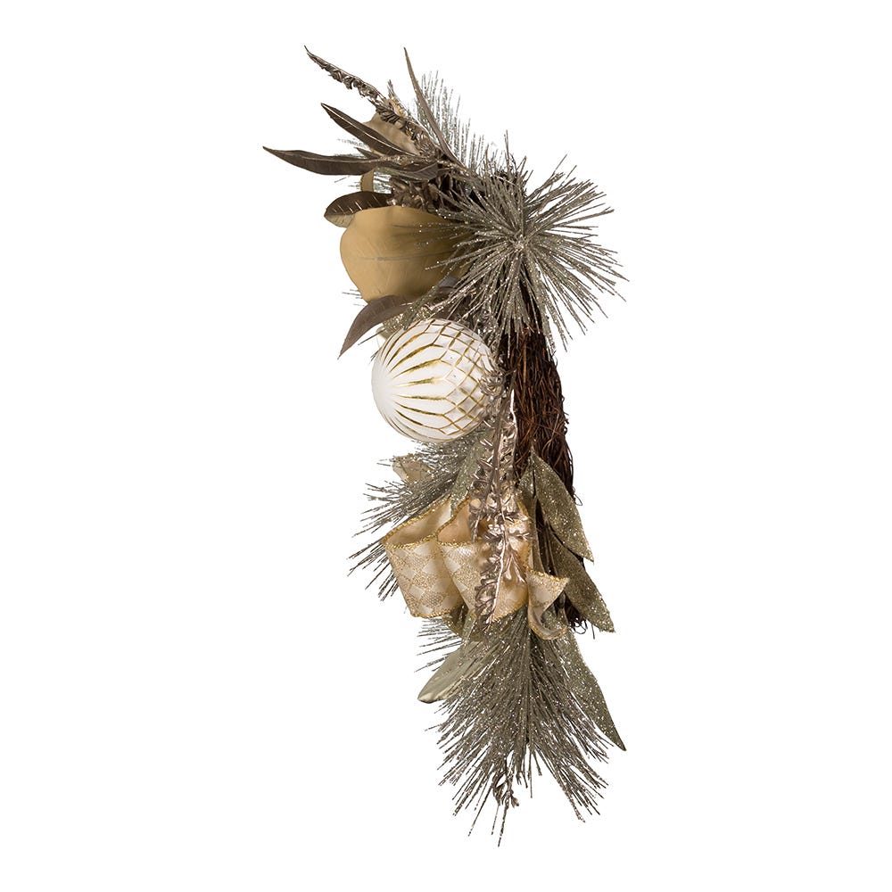 Kurt S. Adler 24“ Un-Lit Silver and Gold Champagne Rattan Wreath