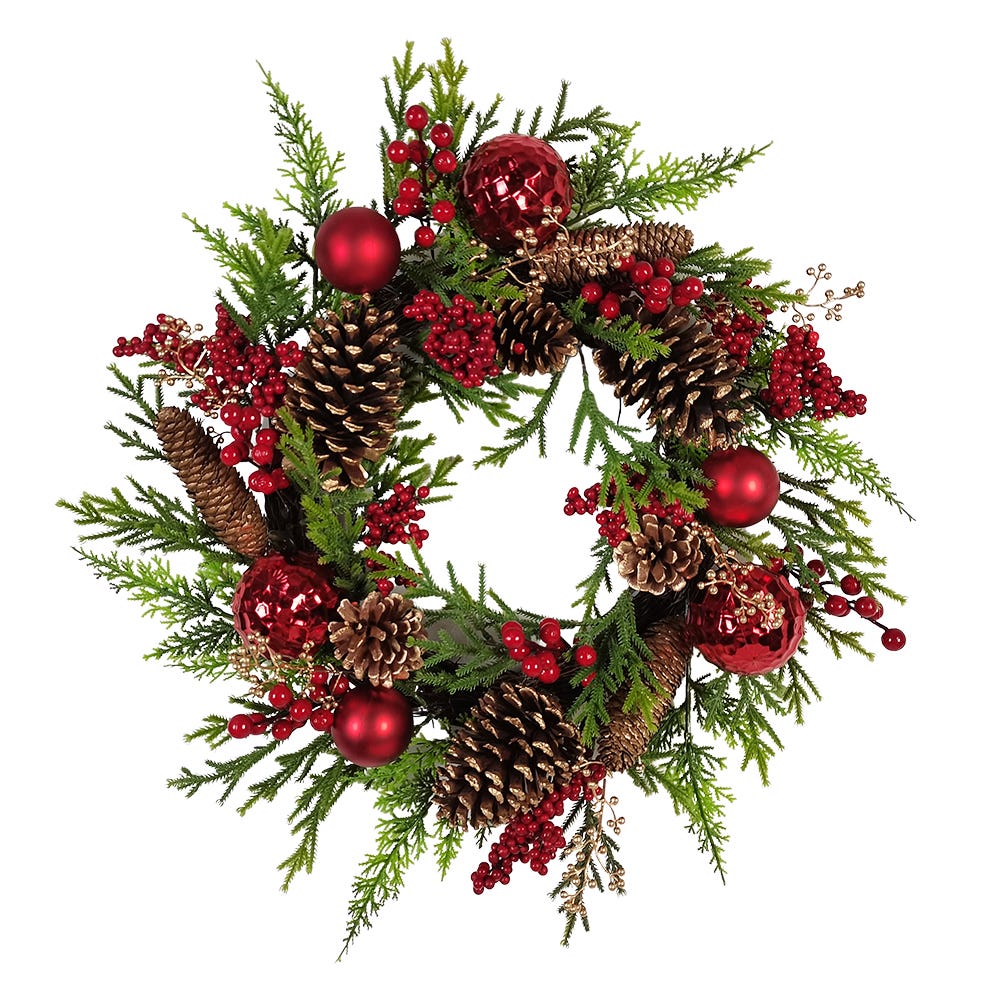 Kurt S. Adler 24β Un-Lit Decorated Green Rattan Wreath