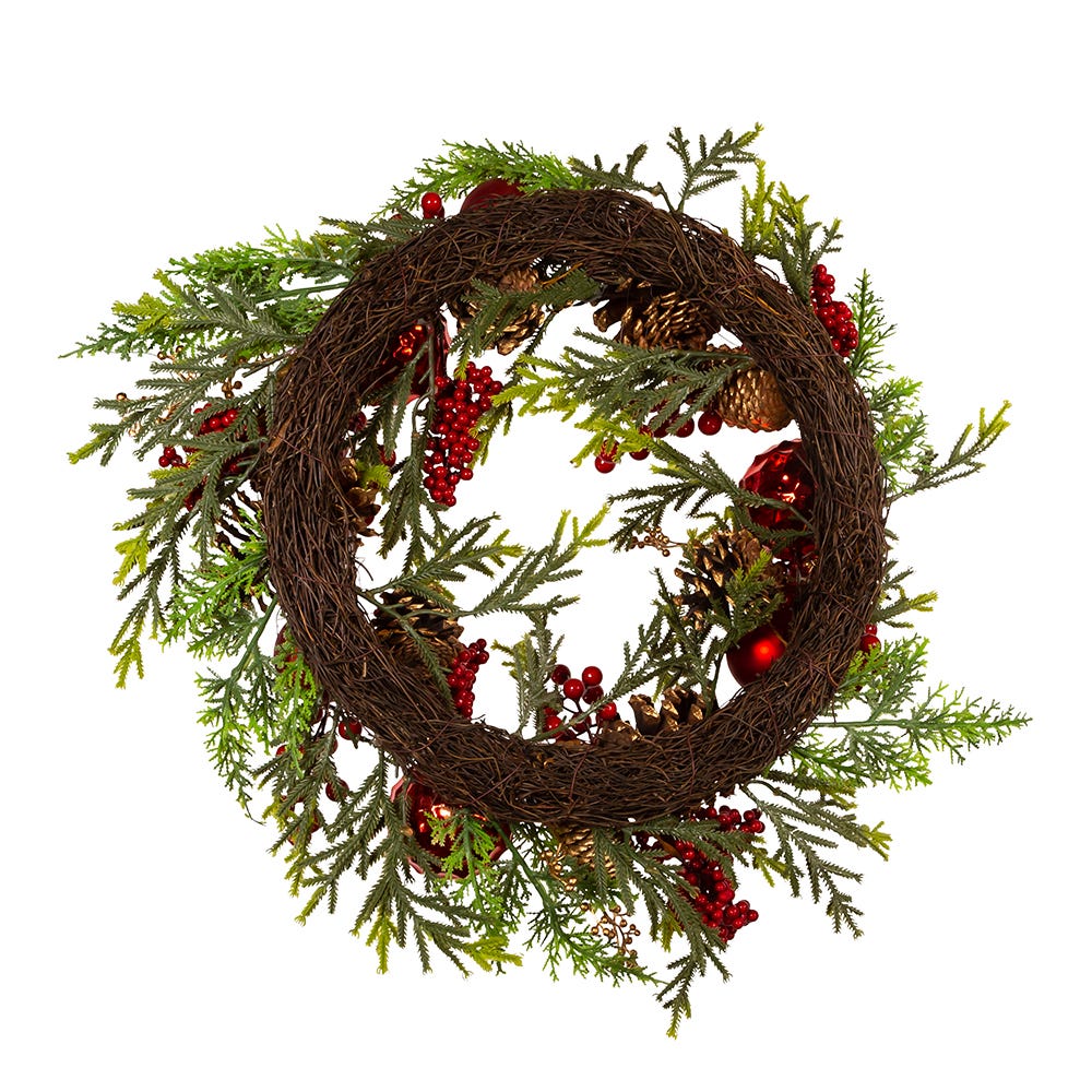 Kurt S. Adler 24“ Un-Lit Decorated Green Rattan Wreath