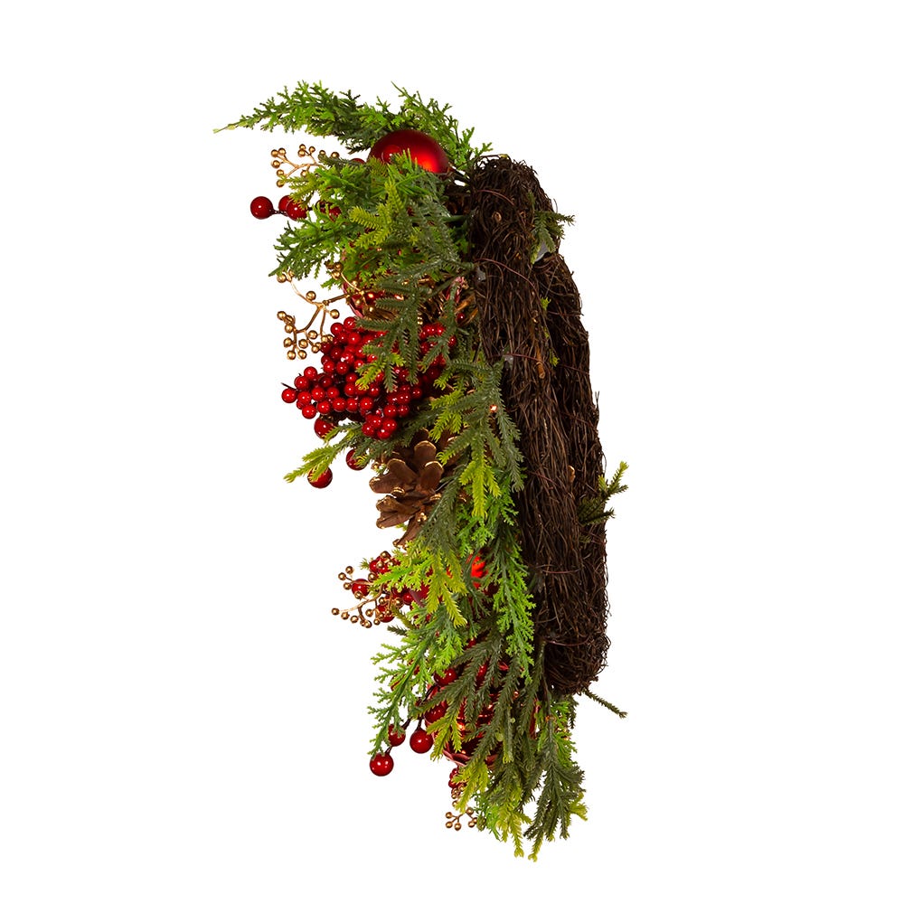 Kurt S. Adler 24“ Un-Lit Decorated Green Rattan Wreath