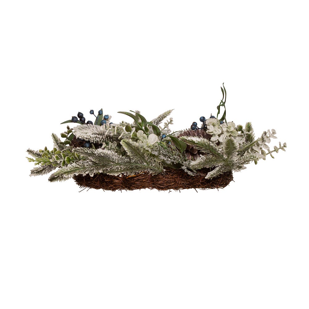 Kurt S. Adler 24“ Un-Lit Decorated Green Flocked Rattan Wreath With Blueberries