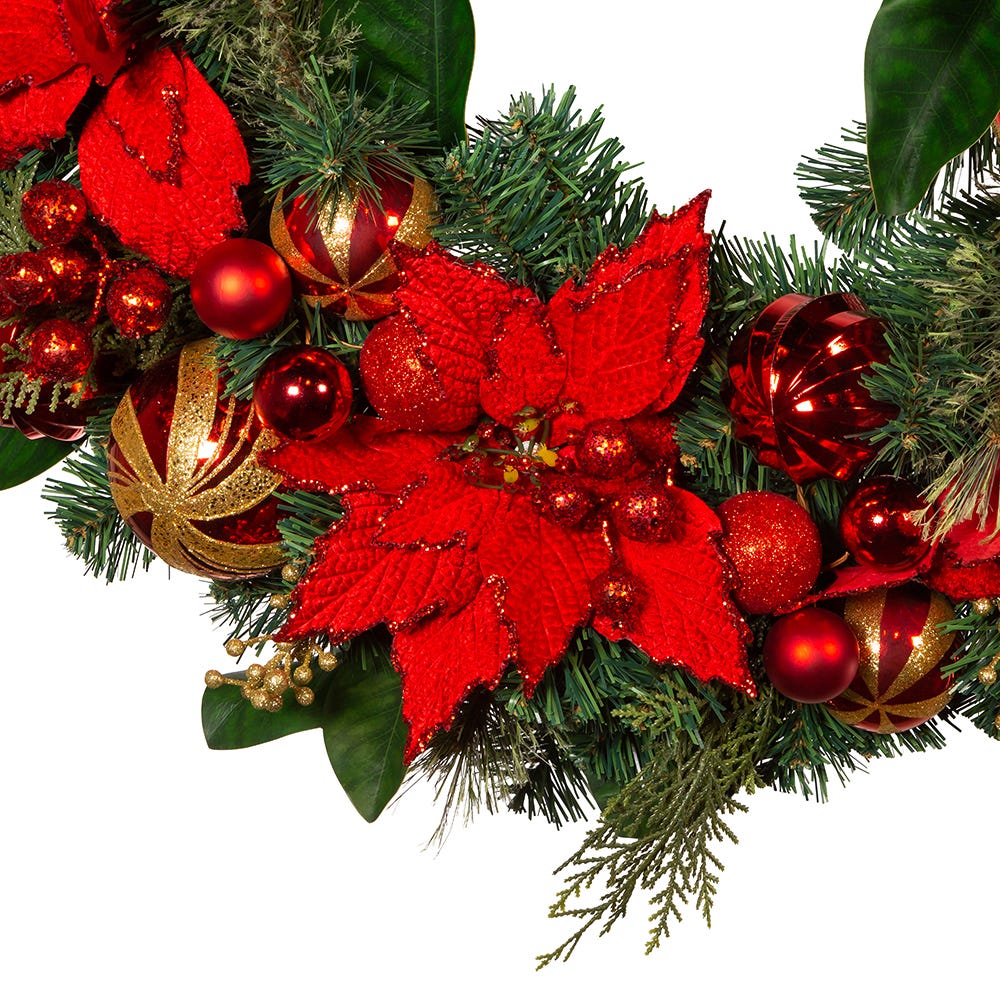 Kurt S. Adler 30“ Un-Lit Red & Gold Poinsettia Wreath