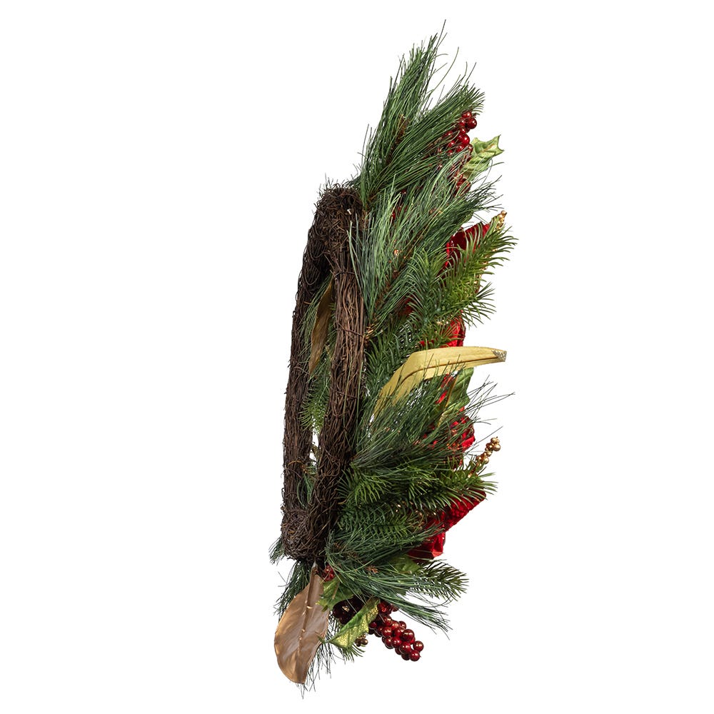 Kurt S. Adler 24“ Un-Lit Gold & Red Poinsettia Wreath