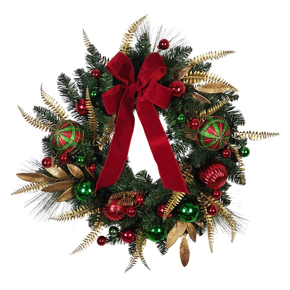 Kurt S. Adler 24β Un-Lit Gold, Red & Green Ribbon Wreath