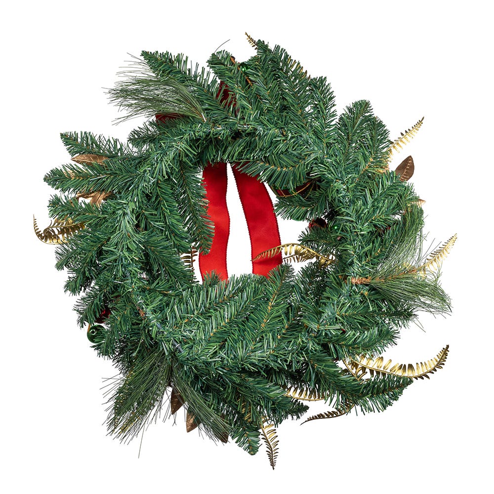 Kurt S. Adler 24“ Un-Lit Gold, Red & Green Ribbon Wreath