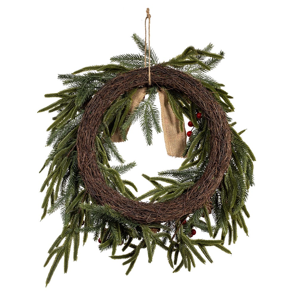 Kurt S. Adler 24“ Un-Lit Berries & Pinecone Rattan Wreath