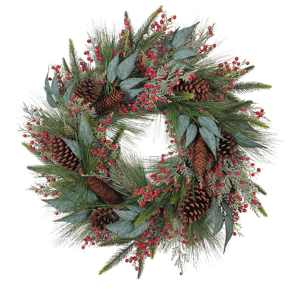 Kurt S. Adler 24β Decorated Unlit Rattan With Pinecones Wreath