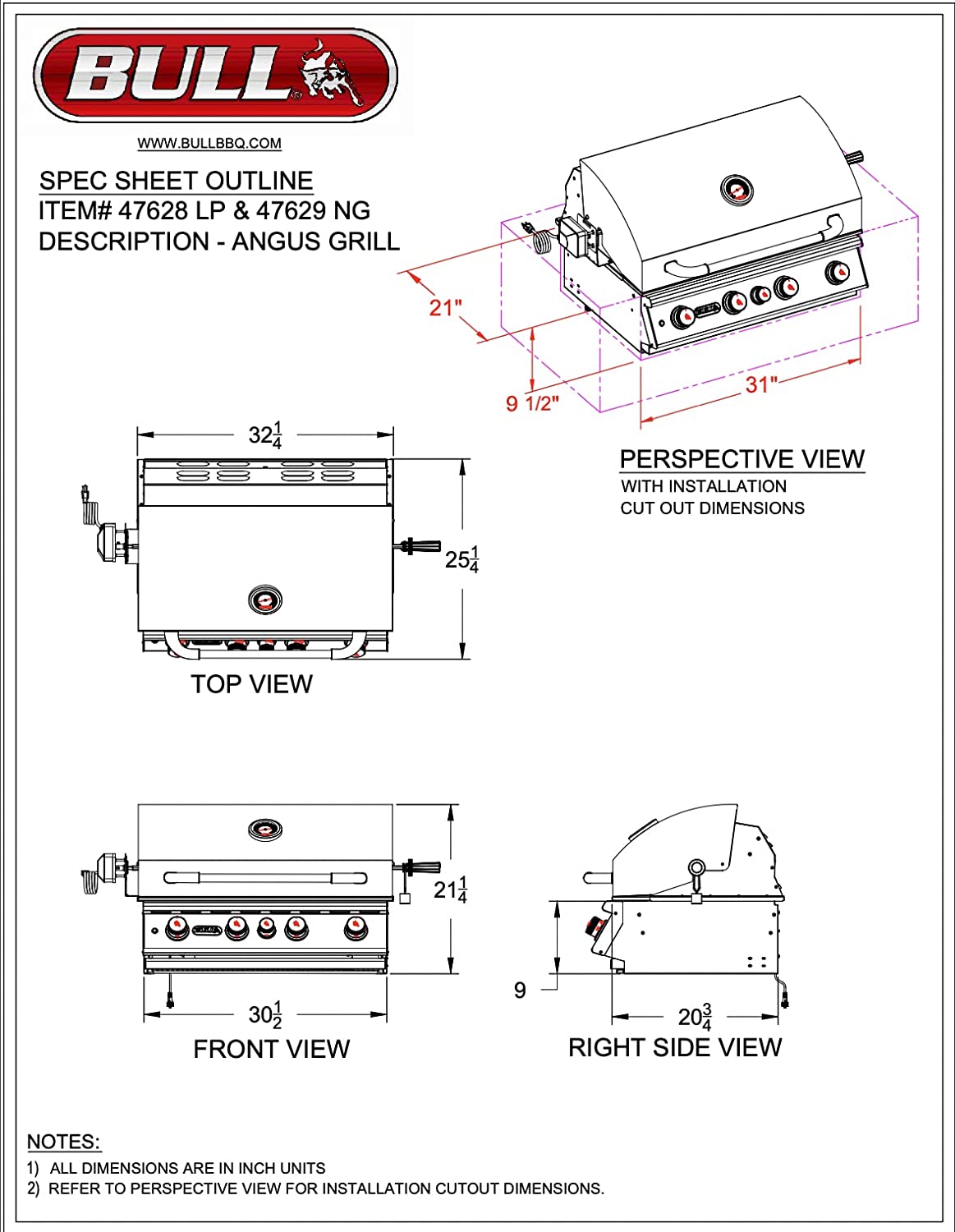 Bull Outdoor Products BBQ 47629 Angus 75,000 BTU Grill Head, Natural Gas