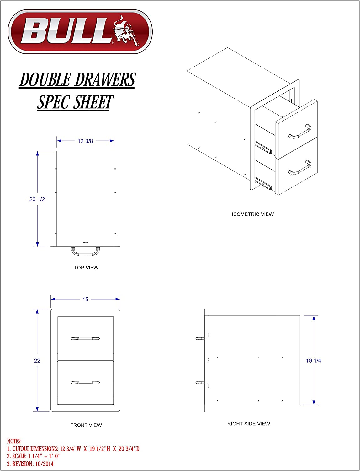 Bull Outdoor Products 56985 Double Drawer, Stainless Steel
