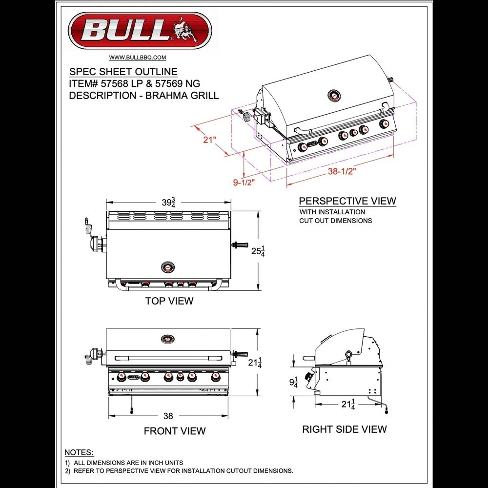 Bull Outdoor Products BBQ 57569 Brahma 90,000 BTU Grill Head, Natural Gas